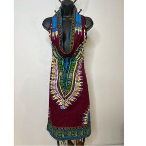 Handmade in Mexico Womens Aztec Print Mini Dress Cowl Neck Size S Multicolor